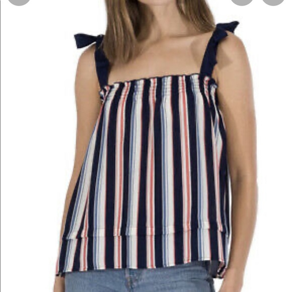 Bobeau Mustard striped grosgrain ribbon tank top 1X NEW with tag - Picture 2 of 9